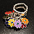 Silver Tone Charm Crystal Flower Stretch Ring (Enamel, Multicoloured) - view 3