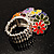 Silver Tone Charm Crystal Flower Stretch Ring (Enamel, Multicoloured) - view 10