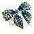 Silver-Tone Crystal Bow Ring (Teal, Sky Blue & Clear)