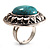Round Turquoise Stone Cocktail Ring (Burn Silver Tone) - view 5