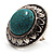 Round Turquoise Stone Cocktail Ring (Burn Silver Tone) - view 2