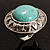Round Turquoise Stone Cocktail Ring (Burn Silver Tone) - view 8