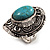 Oval Hammered Turquoise Stone Fashion Ring (Burn Silver Tone) - view 3