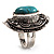 Oval Hammered Turquoise Stone Fashion Ring (Burn Silver Tone) - view 6