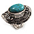Oval Hammered Turquoise Stone Fashion Ring (Burn Silver Tone) - view 7