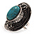 Oval Hammered Turquoise Stone Fashion Ring (Burn Silver Tone)