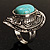 Oval Hammered Turquoise Stone Fashion Ring (Burn Silver Tone) - view 9