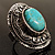 Oval Hammered Turquoise Stone Fashion Ring (Burn Silver Tone) - view 4