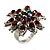 Burgundy Red Diamante Floral Cocktail Ring (Silver Tone) - view 4