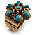 Turquoise Stone Flower Stretch Ring (Antique Gold Tone) - view 7