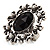 Victorian Filigree Imitation Pearl Cocktail Ring (Antique Silver & Black)
