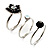 Set Of 3 Floral & Bead Rings (Silver Tone & Black) - view 2