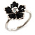 Set Of 3 Floral & Bead Rings (Silver Tone & Black) - view 4