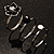 Set Of 3 Floral & Bead Rings (Silver Tone & Black) - view 15