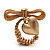 Vintage Mesh Bow & Heart Charm Stretch Ring (Matte Gold Tone) - view 9