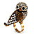 Stunning Vintage Simulated Pearl & Crystal Owl Ring (Antique Gold Tone)