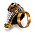 Stunning Vintage Simulated Pearl & Crystal Owl Ring (Antique Gold Tone) - view 9