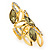 Olive/ Clear Crystal Elongate Cocktail Ring In Gold Tone Metal - - view 5