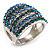 Silver Tone Wide Crystal Band Ring (Light Blue & Teal)
