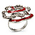 Open Crystal Red Enamel 'Rosebud' Ring (Rhodium Plated Finish) - view 10