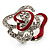 Open Crystal Red Enamel 'Rosebud' Ring (Rhodium Plated Finish)