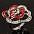 Open Crystal Red Enamel 'Rosebud' Ring (Rhodium Plated Finish) - view 4