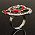 Open Crystal Red Enamel 'Rosebud' Ring (Rhodium Plated Finish) - view 11