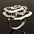 Open Crystal White Enamel 'Rosebud' Ring (Rhodium Plated Finish) - view 4