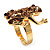 Amber Coloured Crystal Little Froggy Ring (Gold Tone) - view 6