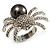 Swarovski Crystal Simulated Pearl Spider Ring (Silver Tone) - view 2