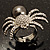 Swarovski Crystal Simulated Pearl Spider Ring (Silver Tone) - view 11