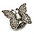 Large Diamante Butterfly Antique Burnt Silver Stretch Ring - view 2