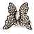 Large Diamante Butterfly Antique Burnt Silver Stretch Ring - view 7