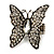 Large Diamante Butterfly Antique Burnt Silver Stretch Ring - view 9