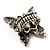 Large Diamante Butterfly Antique Burnt Silver Stretch Ring - view 13