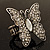 Large Diamante Butterfly Antique Burnt Silver Stretch Ring - view 4