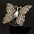 Large Diamante Butterfly Antique Burnt Silver Stretch Ring - view 17