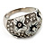 Dome Shaped Crystal Flower Ring (Silver Tone) - view 2