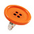 Orange Plastic 'Button' Ring (Silver Tone Metal) - Adjustable