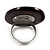 Black Plastic 'Button' Ring (Silver Tone Metal) - Adjustable - view 7