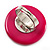 Deep Pink Plastic 'Button' Ring (Silver Tone Metal) - Adjustable - view 6