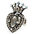 Burn Silver Crystal Crown & Heart Stretch Ring - view 10