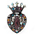 Burn Silver Multicloured Diamante Crown & Heart Stretch Ring - view 11