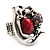Burn Silver Red Diamante Cat & Mouse Stretch Ring - view 5