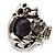 Burn Silver Black Diamante Cat & Mouse Stretch Ring - view 4