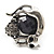 Burn Silver Black Diamante Cat & Mouse Stretch Ring - view 13
