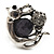 Burn Silver Black Diamante Cat & Mouse Stretch Ring - view 6