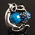 Burn Silver Light Blue Diamante Cat & Mouse Stretch Ring - view 8