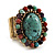 Vintage Turquoise Oval Stone Flex Ring (Antique Gold Finish) - Size 7/8