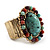 Vintage Turquoise Oval Stone Flex Ring (Antique Gold Finish) - Size 7/8 - view 9